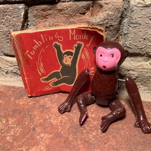 Antique Tumbling Monkey Wind-Up Toy Patent No. 1555 Made in Occupied Japan image 9