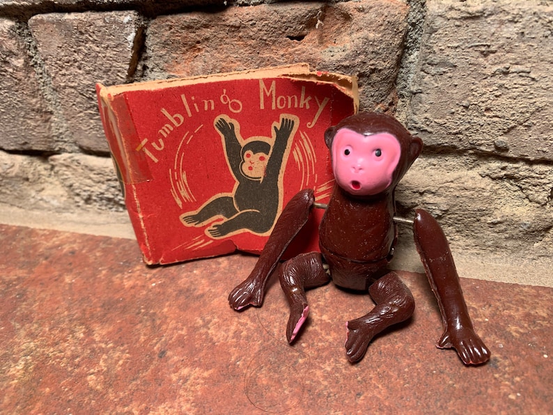 Antique Tumbling Monkey Wind-Up Toy Patent No. 1555 Made in Occupied Japan image 9
