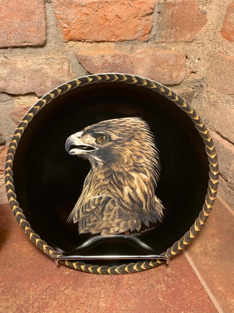 Hawk Plate Vintage 1980s Sally Miller Birds of Prey Plates Peregrine Falcon and ...