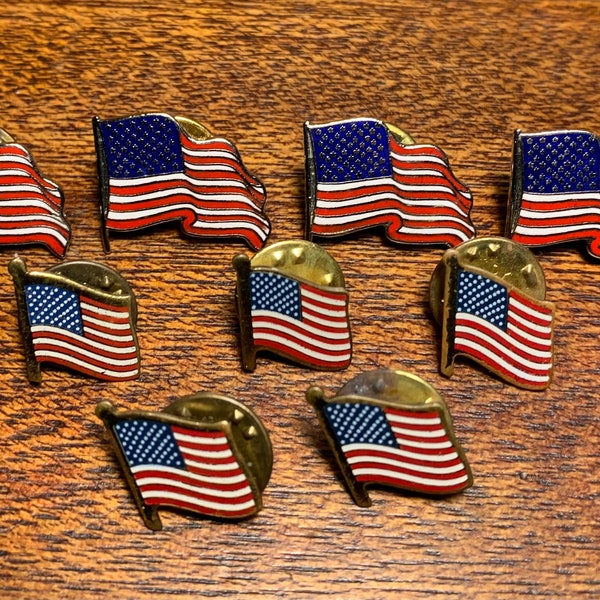 Vintage 1970s-1980s Patriotic American Flag Metal Pin Badges Two Styles Available Each Sold Separately