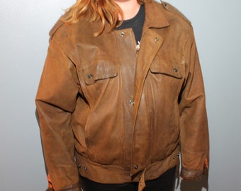 Vintage 1960s-1970s Western Genuine Leather Brown Motorcycle Bomber Pilot Jacket Men's Large