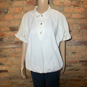 Vintage 1970s-1980s LA Clothing Company Oversized White Cotton Polo T-Shirt Made in the USA