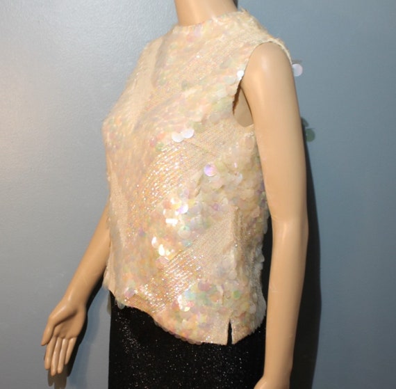 Vintage 1960's White Wool Sequin Beaded Sleeveles… - image 3