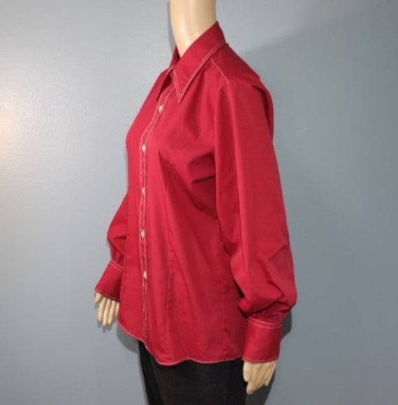 Vintage 1960s-1970s Montgomery Red Long Sleeve Bu… - image 3