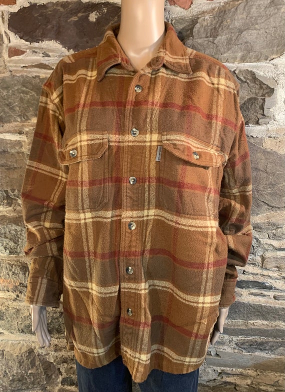 Vintage 1990s Woolrich Brown Flannel Oxford Shirt 