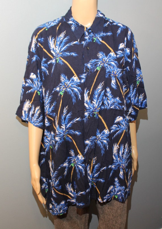 Vintage 1980s-1990s Puritan Blue Tropical Palm Tr… - image 1