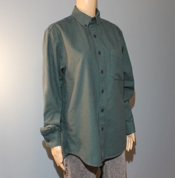 Vintage 1980s-1990s L.L. Bean Green Check Flannel… - image 1