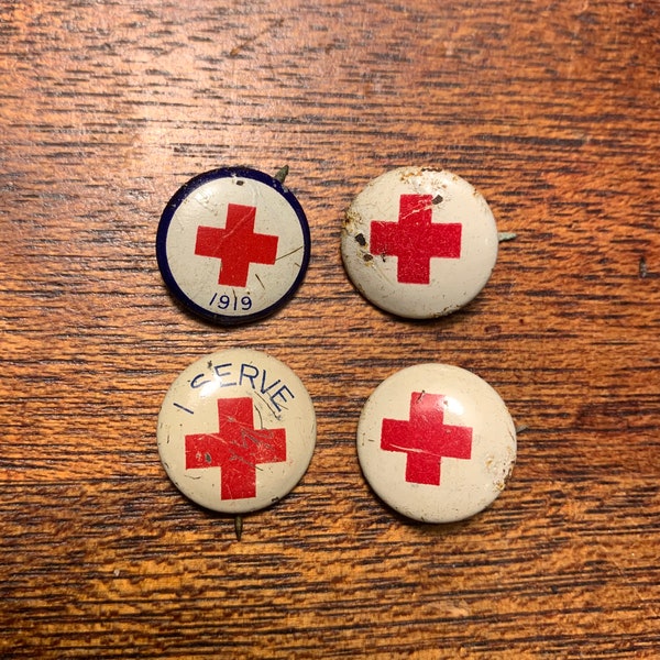 Antique Original WWI Era 1919 American Red Cross Service Member Collectible Pinback Buttons