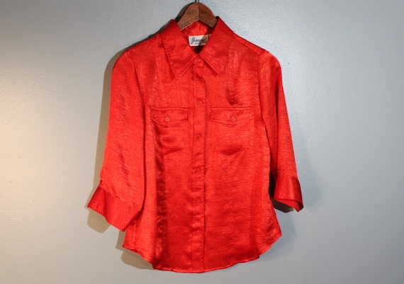 Vintage 1980's Joanna Petite Red Silk Button-Up Blous… - Gem