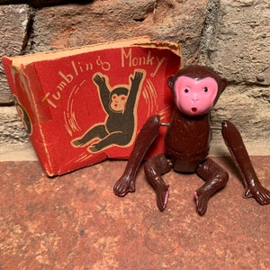 Antique Tumbling Monkey Wind-Up Toy Patent No. 1555 Made in Occupied Japan image 1