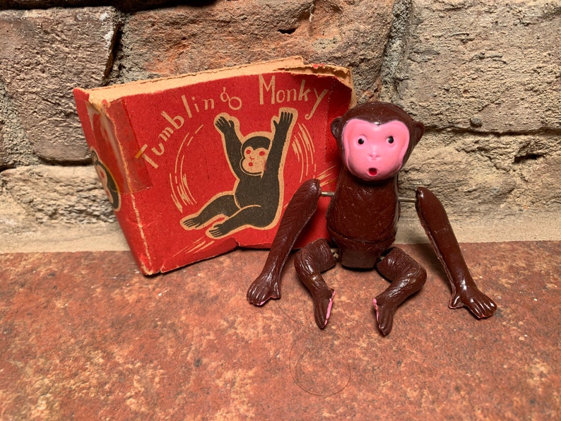 Antique Tumbling Monkey Wind-Up Toy Patent No. 1555 Made in Occupied Japan image 1