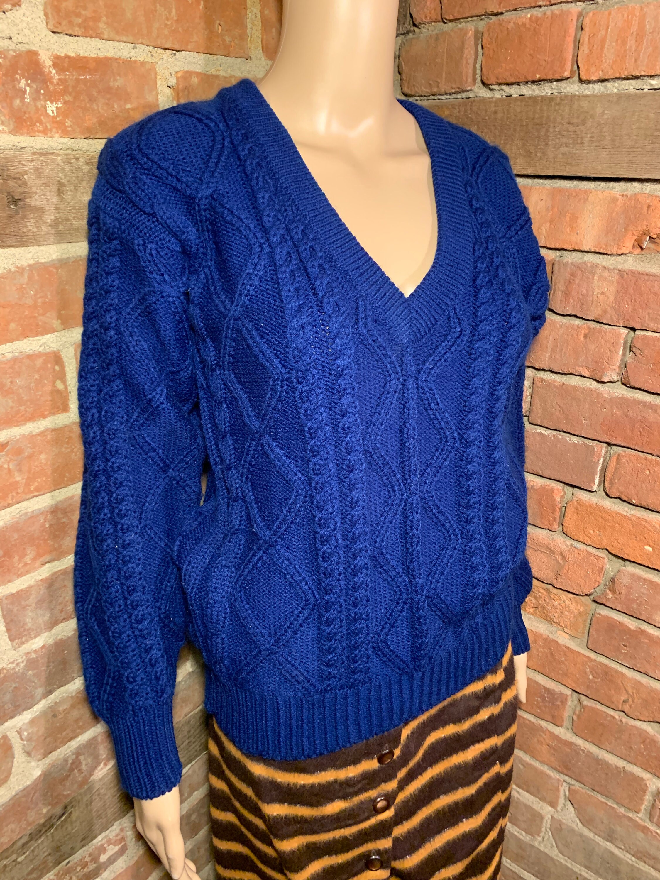 Vintage 1970s-1980s Evian Ltd. Navy Blue Knit V-neck Sweater - Etsy