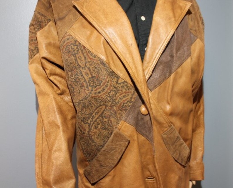 Vintage 1970s-1980s Winlit Brown Paisley Genuine Leather Trench Coat Adult Small image 3