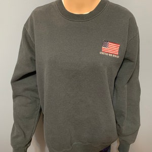 Vintage 1980-1990-talets United We Stand broderad amerikansk flagga blekt svart pullover rund halströja bild 7