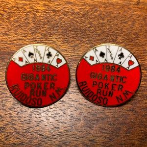 Vintage 1984 Gigantic Poker Run Ruddoso New Mexico Red Metal Biker Pin