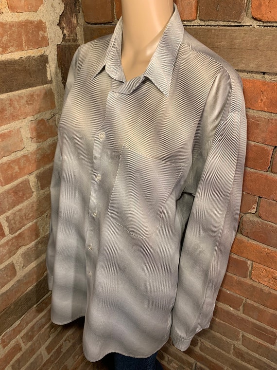 Vintage 1970s-1980s Gray Striped Long Sleeve Oxfo… - image 3