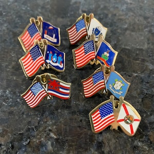 Vintage 1970s-1980s American Flag & State Flag Metal Pins Each Sold Separately