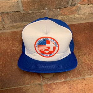 Vintage 1980s Sondrestrom Air Base Blue and White King Cap Snapback Baseball Hat