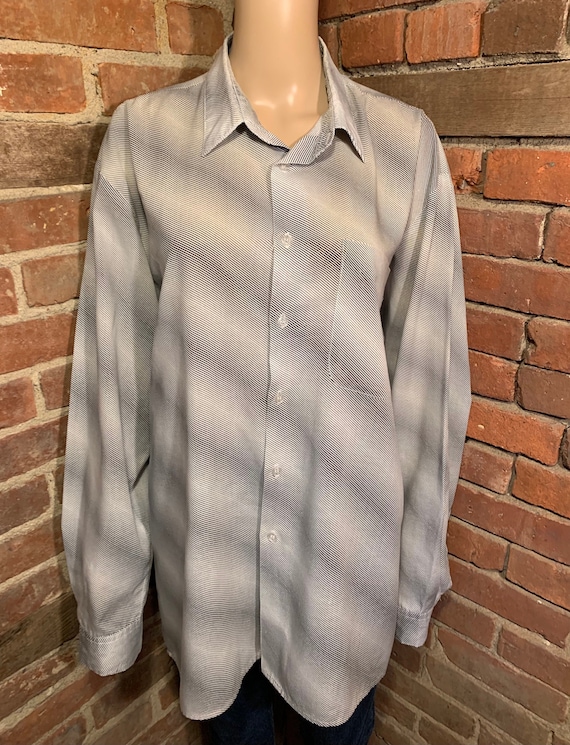 Vintage 1970s-1980s Gray Striped Long Sleeve Oxfo… - image 1
