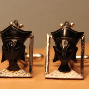 Vintage 1960s Black and Silver Egyptian Zen Cufflinks