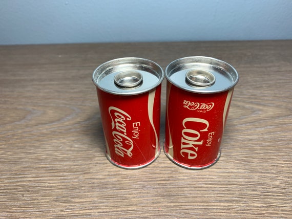 Vintage 1970s Coca-cola Tin Can Salt and Pepper Shakers Style No