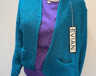 Sweter kardigan w kolorze niebieskim w stylu vintage od Evian Ltd. Jak nowy z metkami