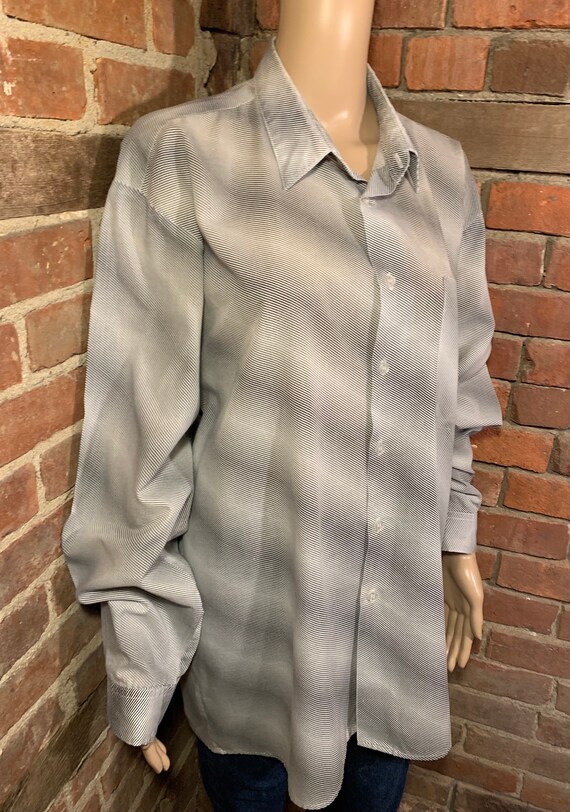 Vintage 1970s-1980s Gray Striped Long Sleeve Oxfo… - image 7