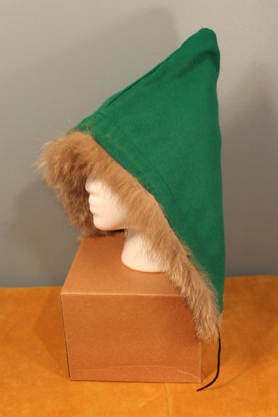 Vintage 1960s Green Wool Fur Lined Winter Hood