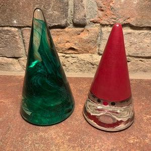 Set of Two Vintage Collectible Kosta Boda Glass Cones Holiday Paperweight Decorations