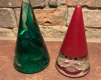 Set of Two Vintage Collectible Kosta Boda Glass Cones Holiday Paperweight Decorations