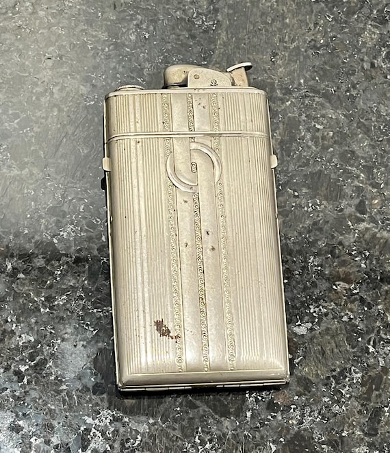 evans cigarette lighter Vintage 1940s Art Deco Silver Plated Holder and Case Vintage Deco Evans Lighter –
