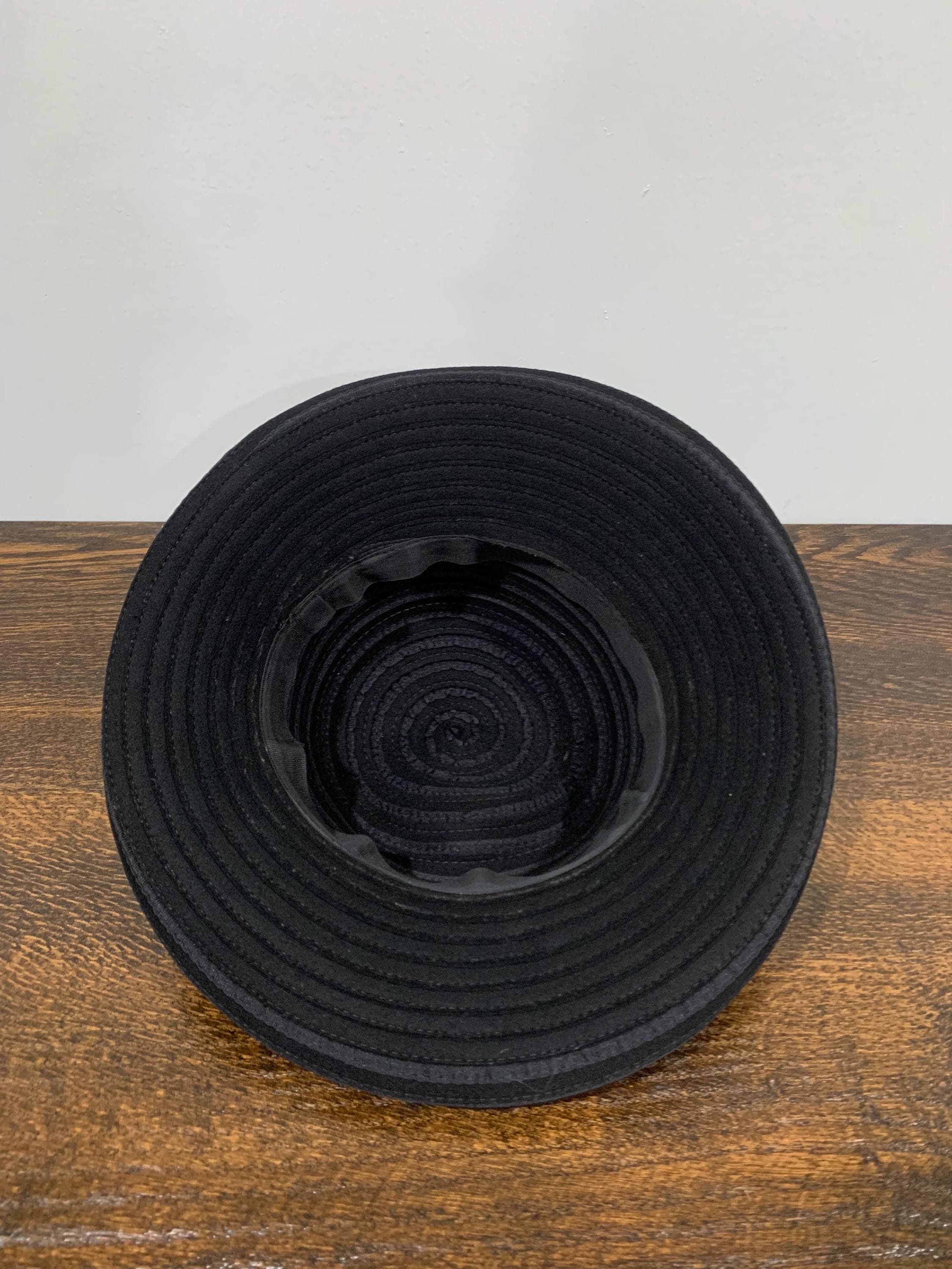 Vintage Callanan black wool cloche hat with sequin bow Callanan Wool Felt Cloche with Jet Stones Winter Hat Black  main image 3