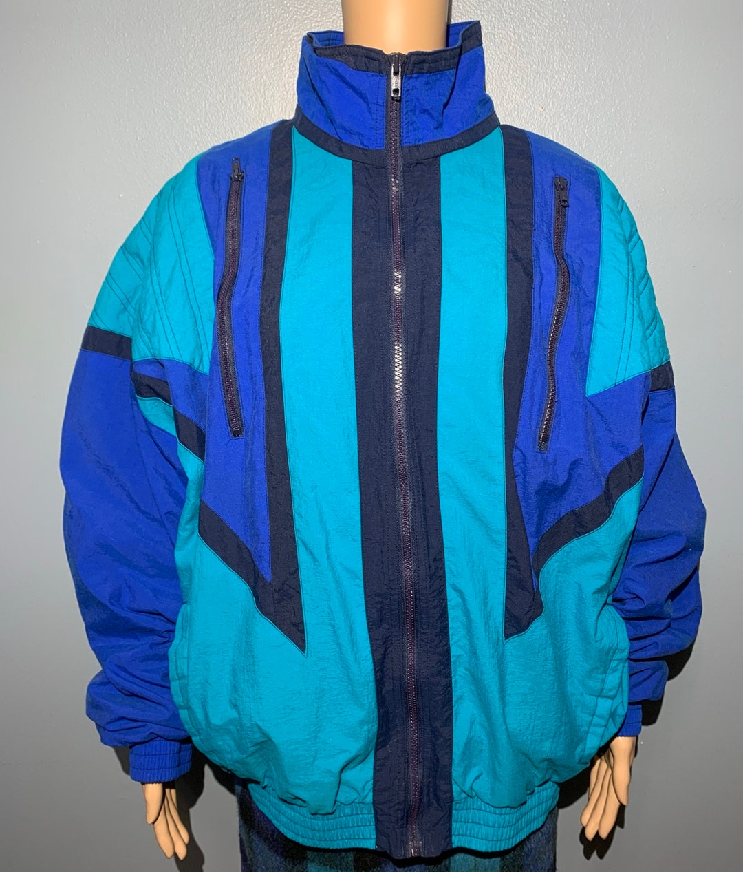 Vintage 1990s Blue and Teal Speedo Athletic Windbreaker Jacket Adult ...