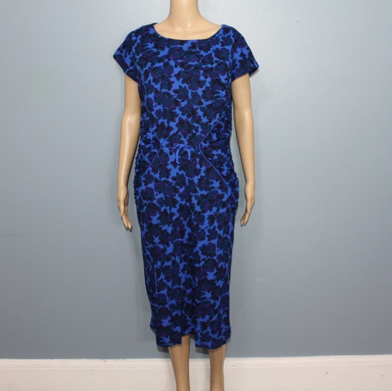 Vintage 1960s-1970s Blue Floral Short Sleeve Dress - image 2