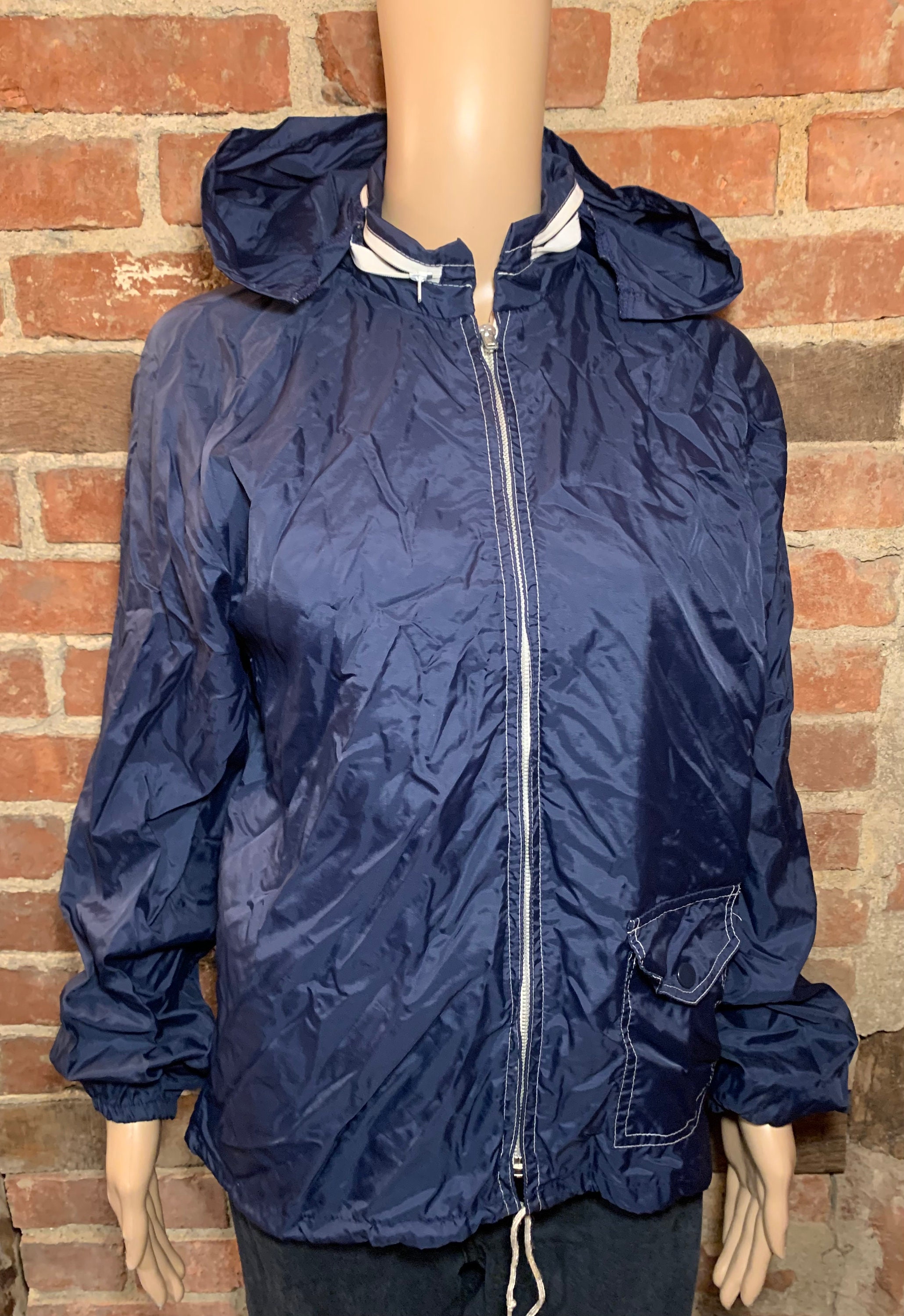 Vintage 1960s-1970s Sears Navy Blue Zip up Windbreaker Track