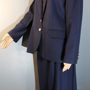 Vintage 1960s ILGWU Pantter Women's Two-Piece Suit Navy Blue Wool Blazer Jacket and High Waisted Pencil Skirt with Belt Made in the USA image 2