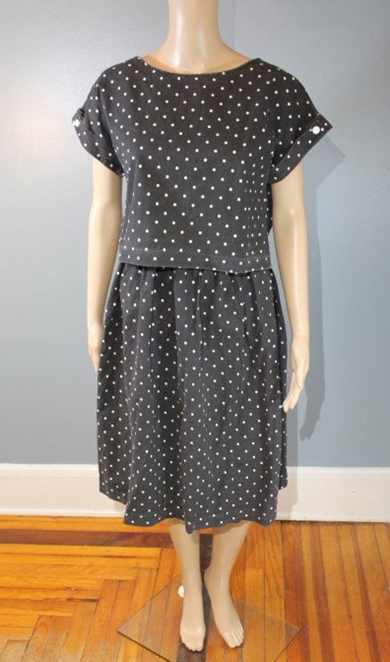 Vintage Mid-Century Modern Mary My Luv Black and White Polka Dot Two-Piece Outfit Dress and Blouse Women/'s Small Made in the USA