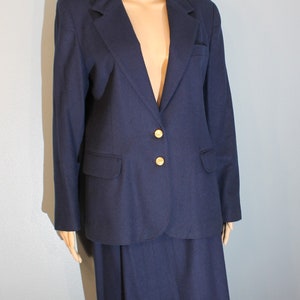 Vintage 1960s ILGWU Pantter Women's Two-Piece Suit Navy Blue Wool Blazer Jacket and High Waisted Pencil Skirt with Belt Made in the USA image 5