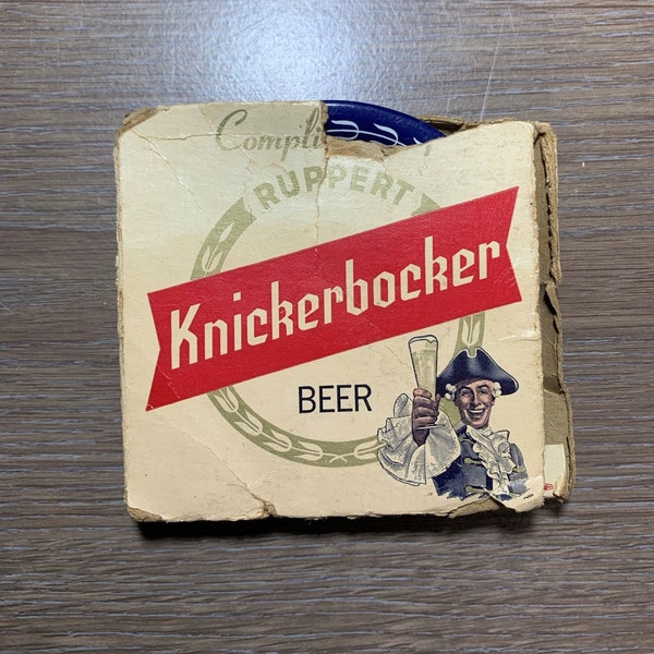 Vintage 1950s-1960s Set of Five Ruppert Knickerbocker Beer Tin Coasters in Original Box