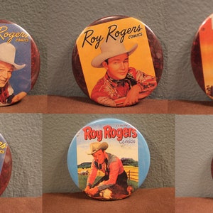 Vintage Set of Seven Roy Rogers Comics Collectors Pin Back Buttons