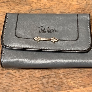 Vintage 1980s-1990s John Weitz gris y negro triple cartera de cuero clave como nuevo