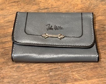 Vintage 1980s-1990s John Weitz Grau und Schwarz Trifold Lederschlüsselbrieftasche wie neu