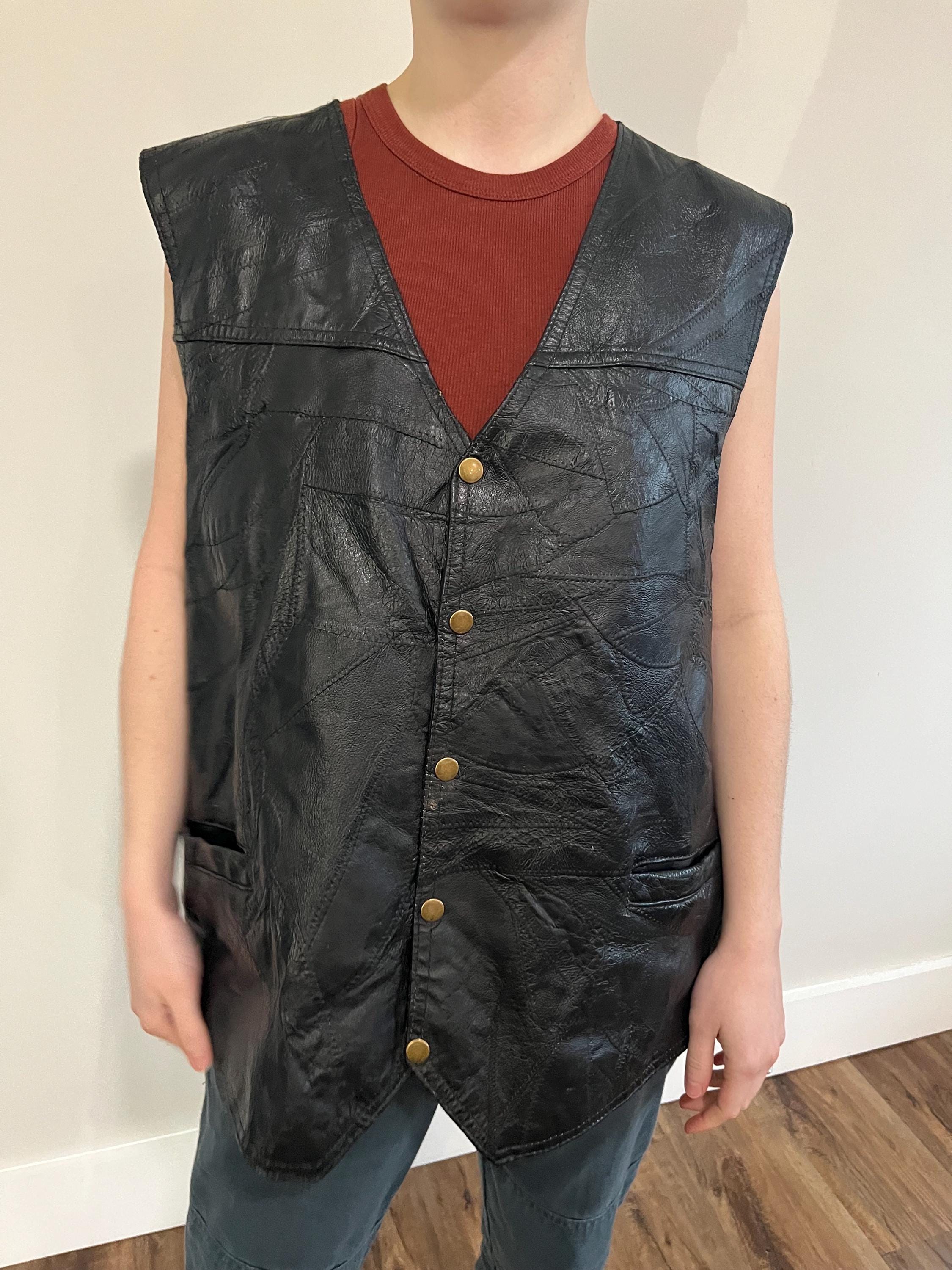 Vintage 1990s Navarre Leather Company Black Genuine Leather Biker 