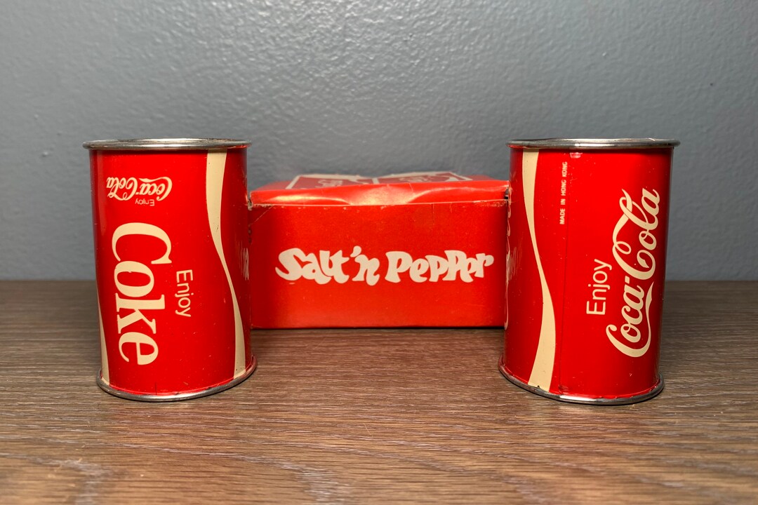Vintage 1970s Coca-cola Tin Can Salt and Pepper Shakers