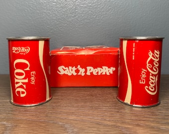 Vintage 1970s Coca-cola Tin Can Salt and Pepper Shakers