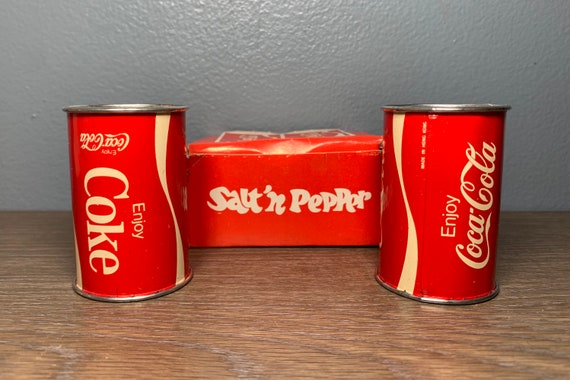 Vintage 1970s Coca-cola Tin Can Salt and Pepper Shakers Style No