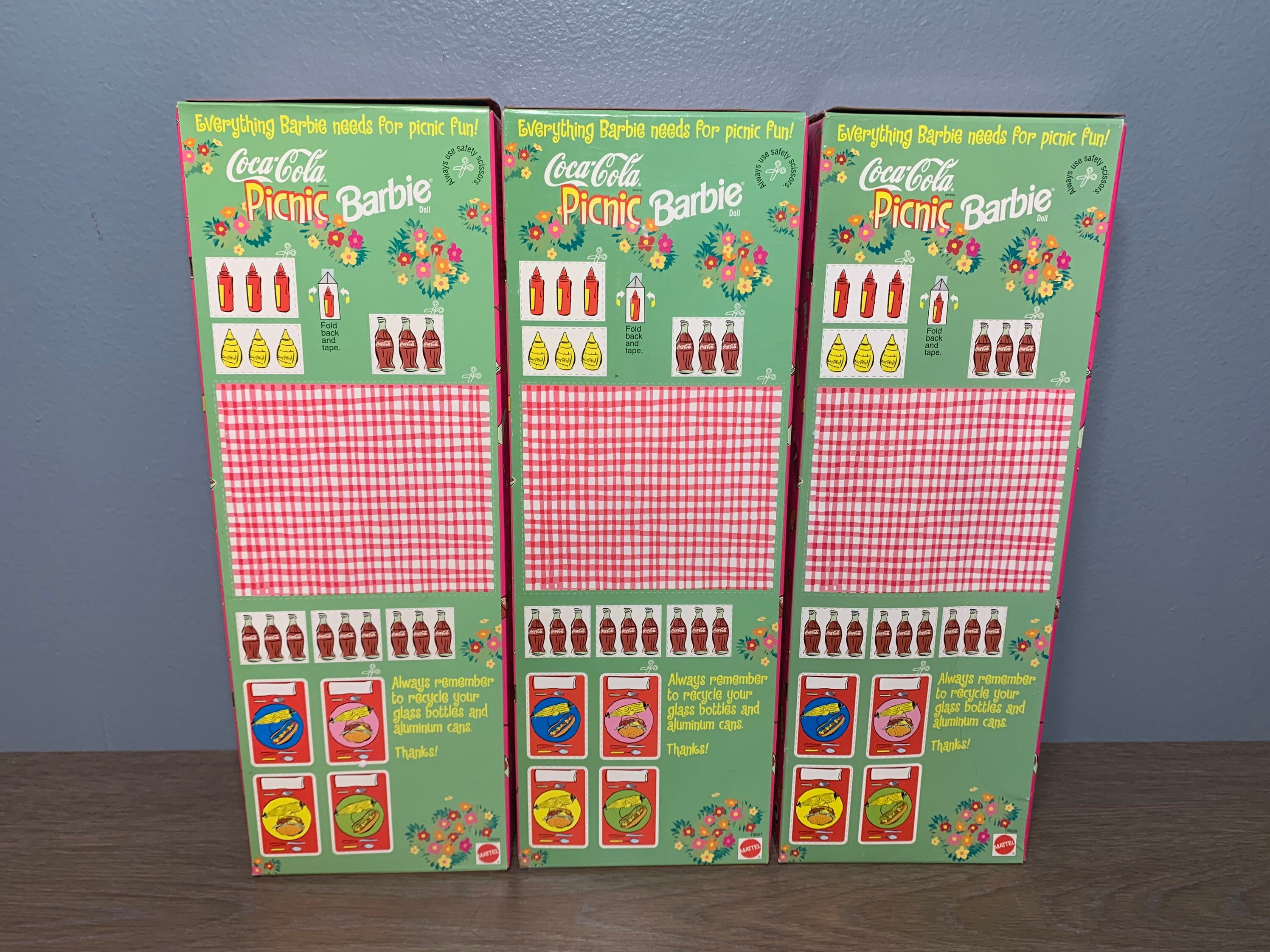 Set of Three 1997 Coca-cola Picnic Barbies by Mattel New in