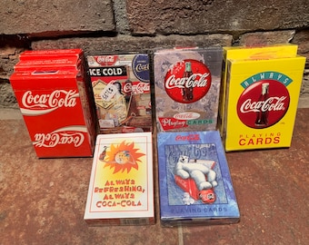 Vintage Assorted Coca-Cola Plastic Coasted Playing Cards in Box Sold Individually