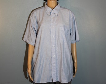 Vintage Men's Edwards Light Blue Short Sleeve Oxford Dress Shirt Made in the USA