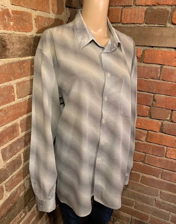Vintage 1970s-1980s Gray Striped Long Sleeve Oxfo… - image 2